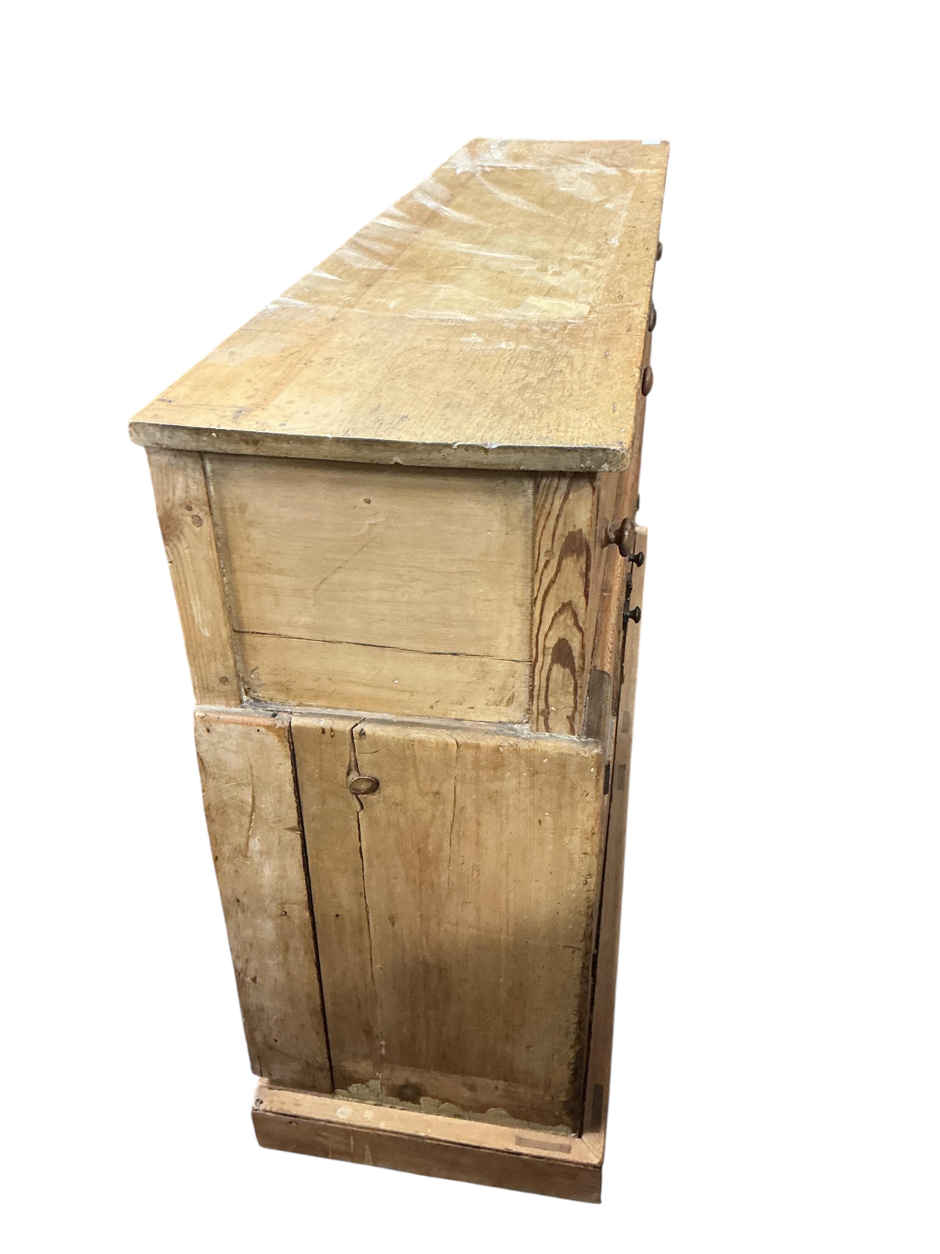 A Victorian pine low dresser, width 149cm, depth 38cm, height 89cm